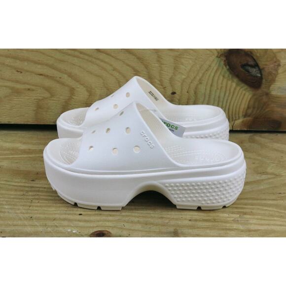 New Crocs Sandals Womens 10 Stomp Slide White Platform Slip On Shoes - Picture 1 of 7